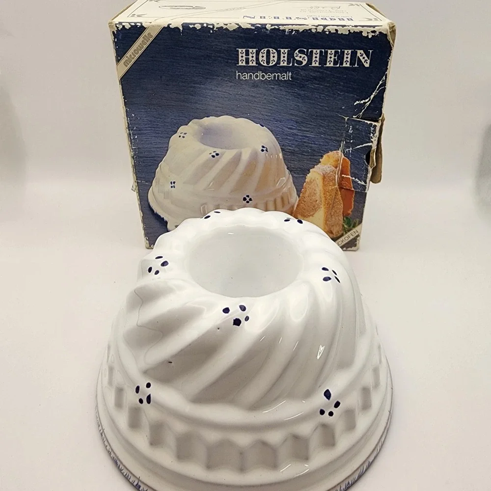 Vintage Holstein Ceramic Bundt Pan Hand Painted Germany Cottagecore